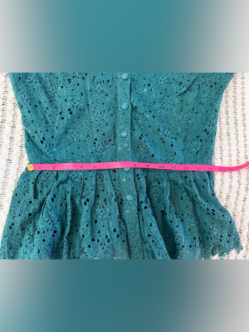Anthropologie Two of Us Soft Lace Button Front Green Teal Blouse Women’s Size 4 - Picture 11 of 11